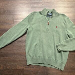 Polo Ralph Lauren Mens Large Green Maroon Pony 100% Cotton Quarter Zip Pullover